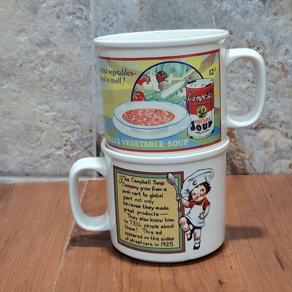 VTG 1993 Campbell Vegetable Soup Mug Coffee Cup Ad 1925 Set of 2